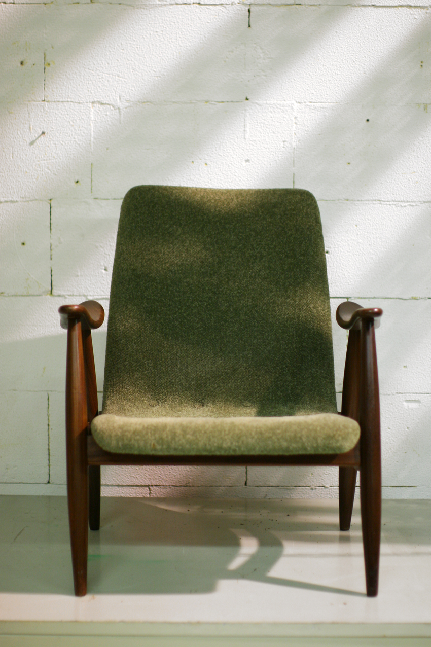 Retro Vintage fauteuil teakhout en groene bekleding jaren 60
