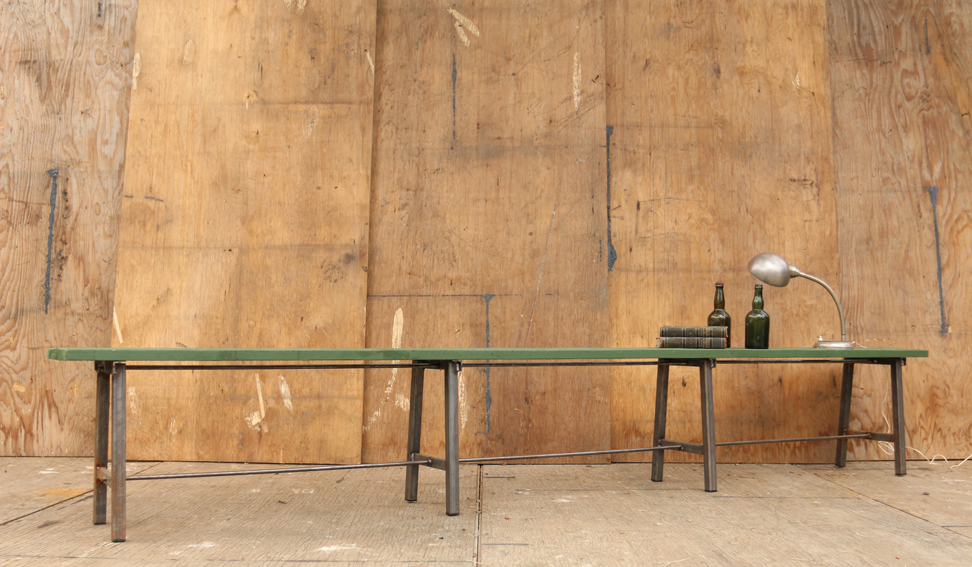 Overweldigen geroosterd brood limoen Industriele latten bank metaal groen hout 3 meter – Dehuiszwaluw