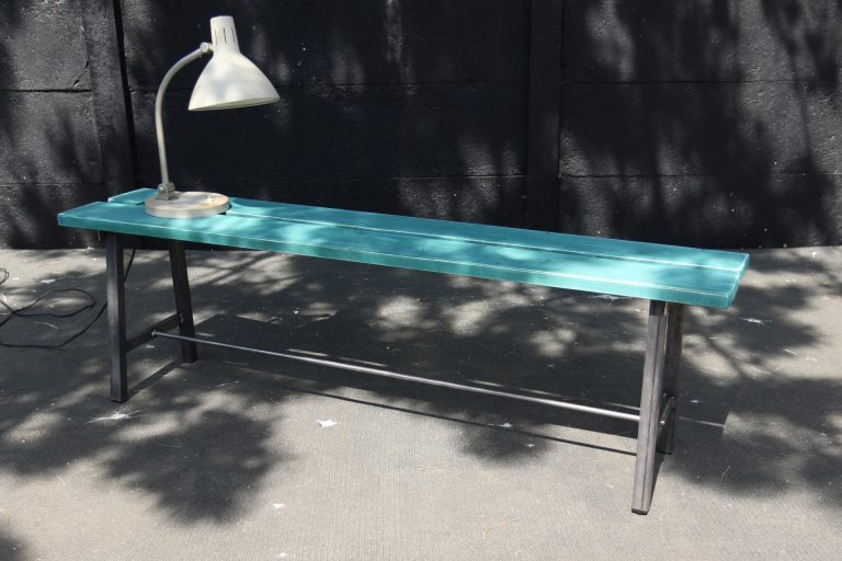 Industrieel Latten Bankje Metaal en Turquoise dik hout