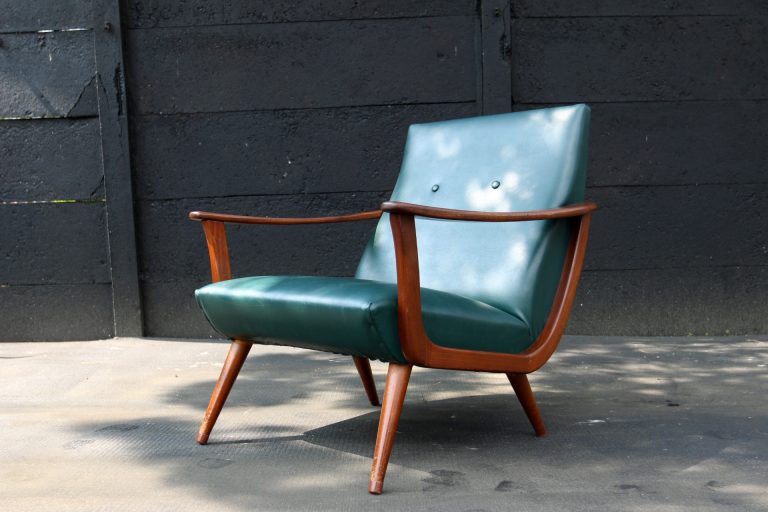 Vintage Design Teakhout Smaragdgroene Fauteuil jaren 50