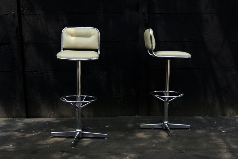 Retro Vintage Design Seventies Barkruk Chroom Skai