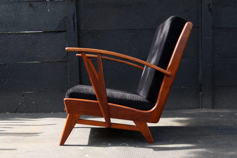 Vintage Design Relax Fauteuil teakhout, zwarte kussens