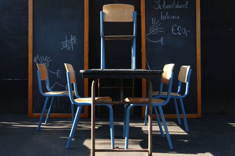 Industrieel Vintage Schoolstoelen Blauw Frame
