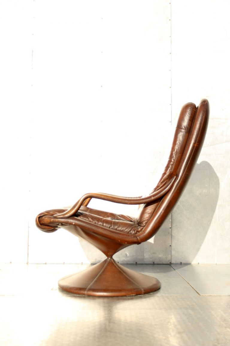 Vintage Loft Leren draaistoel fauteuil uit de jaren 70