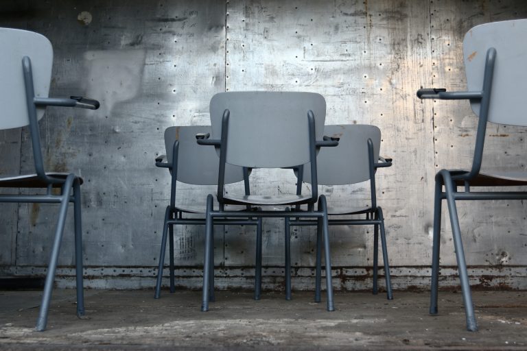 Industrieel Vintage Schoolstoelen met armleuning Blauw/Grijs