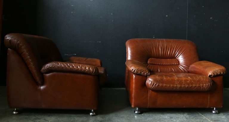TOP Vintage Design Deens Leren Veter Fauteuils jaren 70