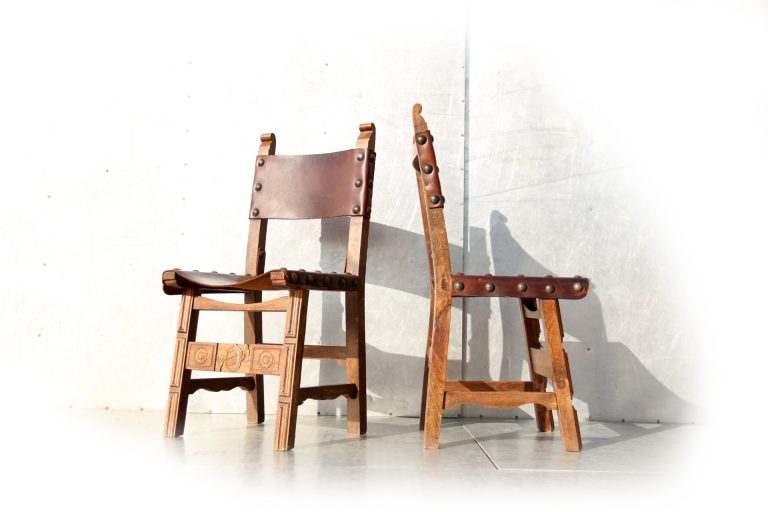 Brutalist Stoere Vintage Tuigleer stoelen jaren 60