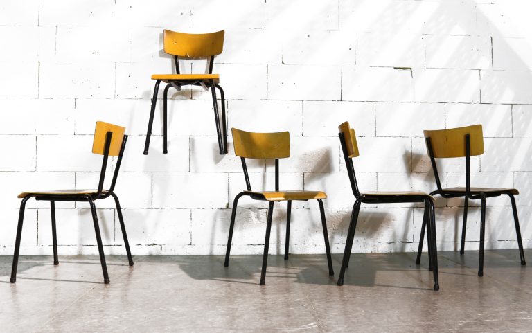 Industrieel Vintage Franse Schoolstoelen jaren 60 zwart