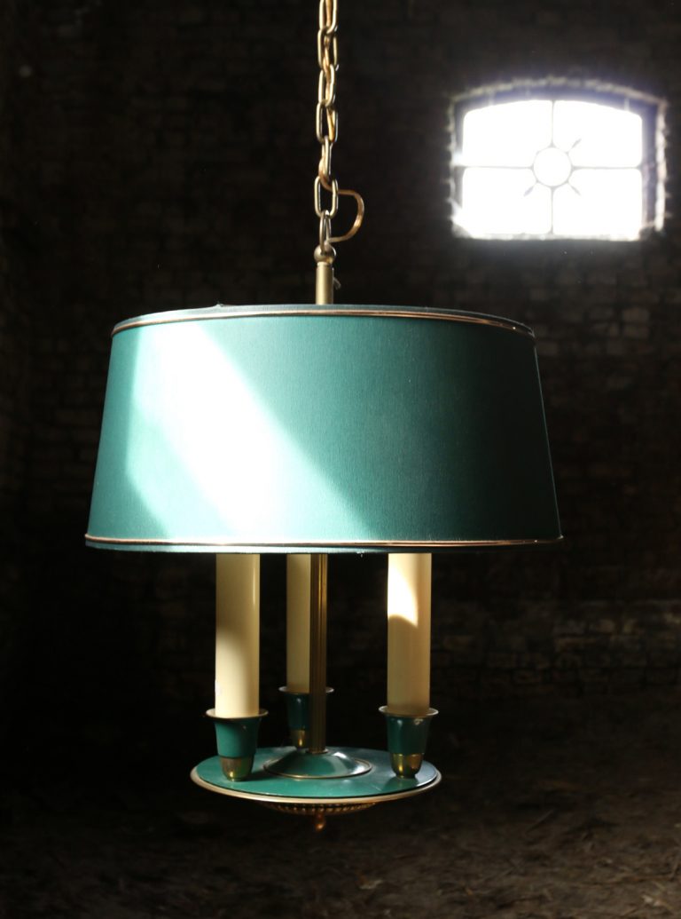 Vintage Eclectisch hanglamp Messing Groen jaren 60