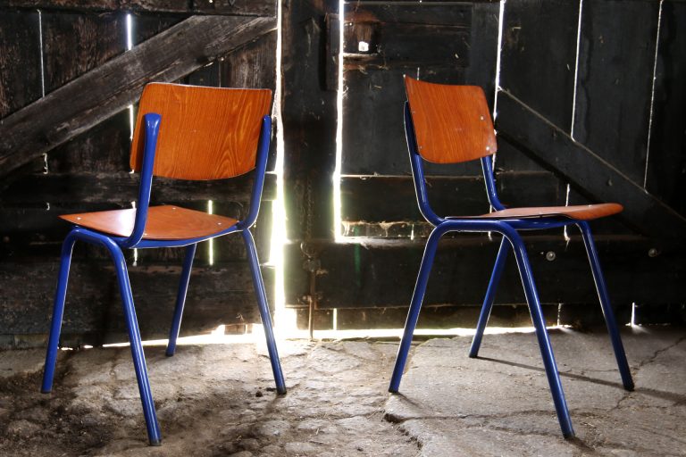 Top Industrieel Vintage Schoolstoelen pagholz – blauw frame