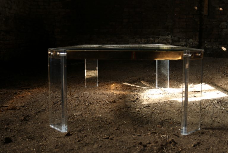 Eclectisch Design Salontafel Glas Plexiglas Messing jaren 80