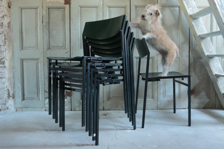 TOP! Industrieel Vintage Gijs van der Sluis Schoolstoelen zwart / groen