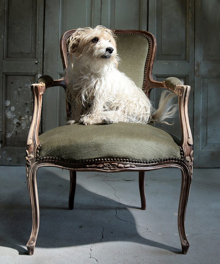 Vintage Louis XV Fauteuil vaal groen velours