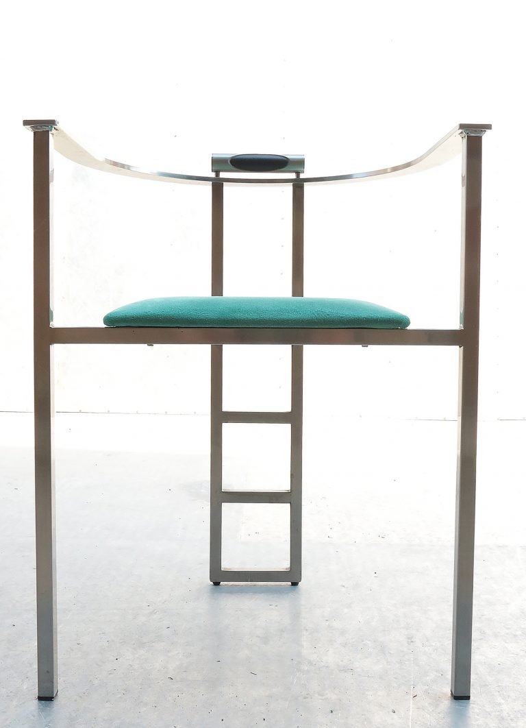 Memphis Style Belgo Chrom Chairs Stainless Steel Green Velvet 80’s