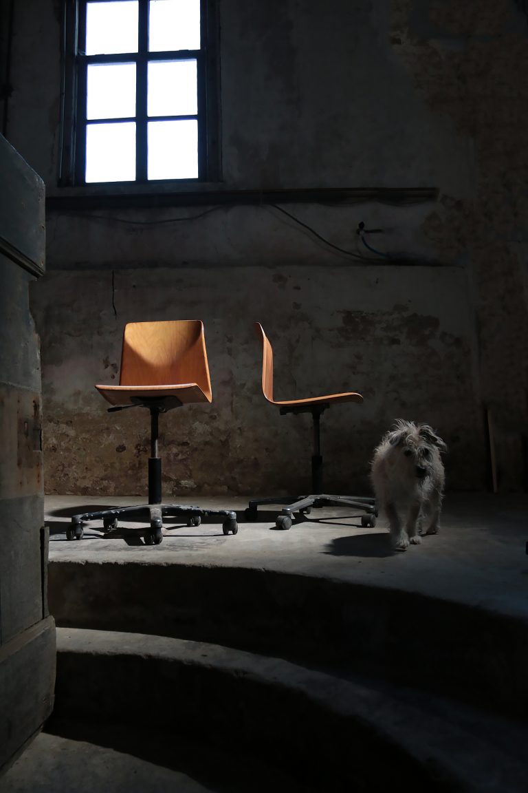 Industrieel Vintage Pagholz Atelierstoel in hoogte verstelbaar