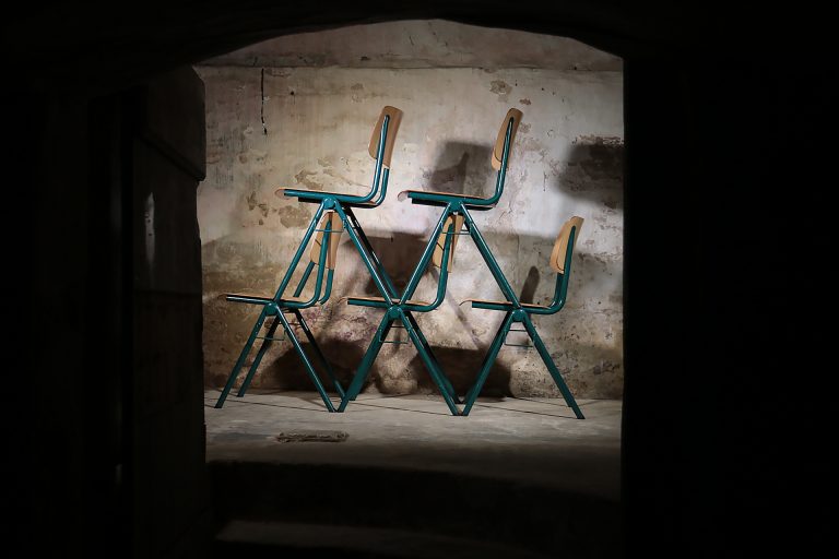 Zeldzame Vintage Design Galvanitas  S35 Schoolstoelen Smaragdgroen Partij