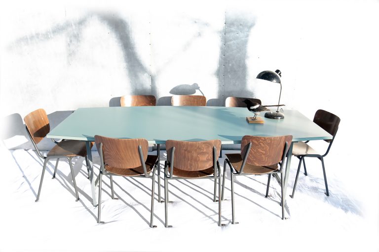 Grote Vintage Design tafel mintgroen blad metalen frame