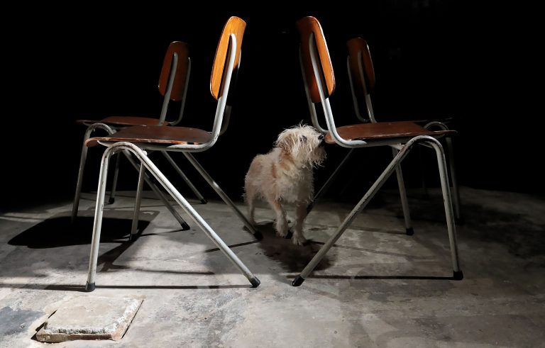 Industrieel Vintage Schoolstoelen V-vorm jaren 60 bruin / lichtgrijs