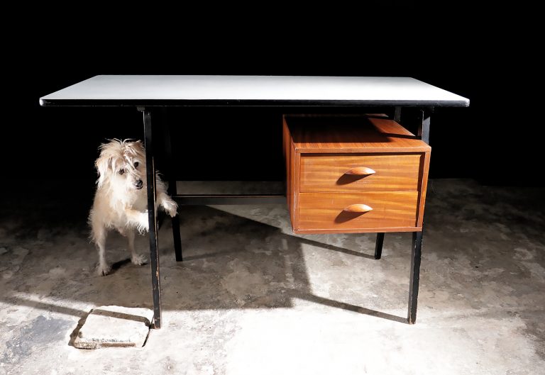 Vintage Design Bureautje zwart wit teak