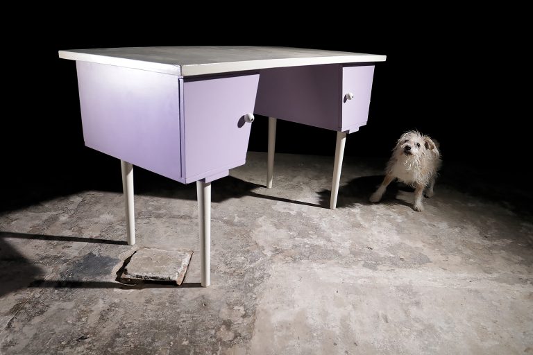 Vintage Design Lila / Wit Bureautje jaren 60
