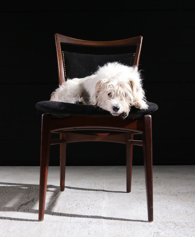 Vintage Deens Design Teakhout stoel zwarte rib