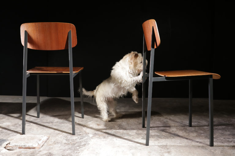 2 Vintage Design strakke metaal houten slaapkamer stoelen jaren 60