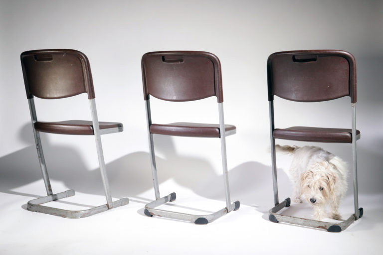 Industrieel Design Schoolstoelen bruin kunststof en staal