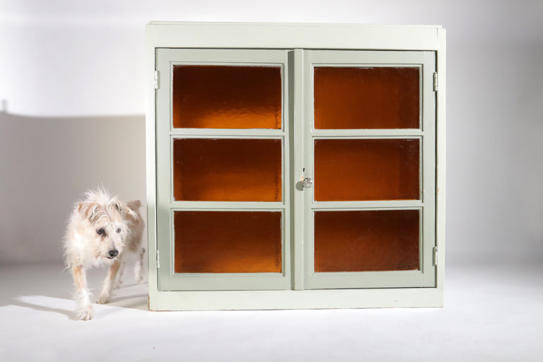 Vintage (hang) kast met glazen deuren jaren 50