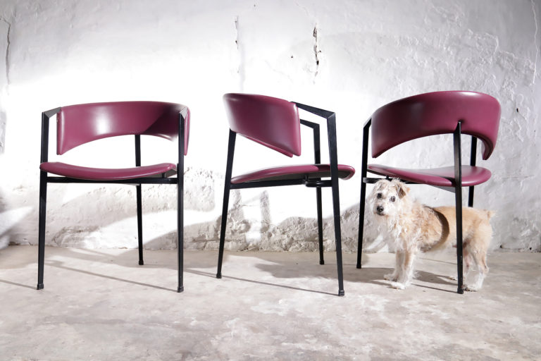 4 Memphis Milano stijl Castelijn model SLA armstoelen paars leer