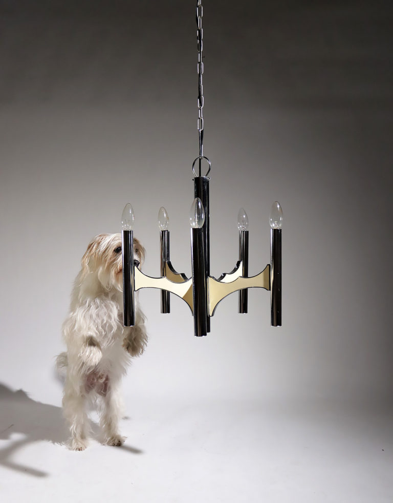 Midcentury Design 5 arm Gaetano Sciolari Ceiling Lamp Chandelier Chrome