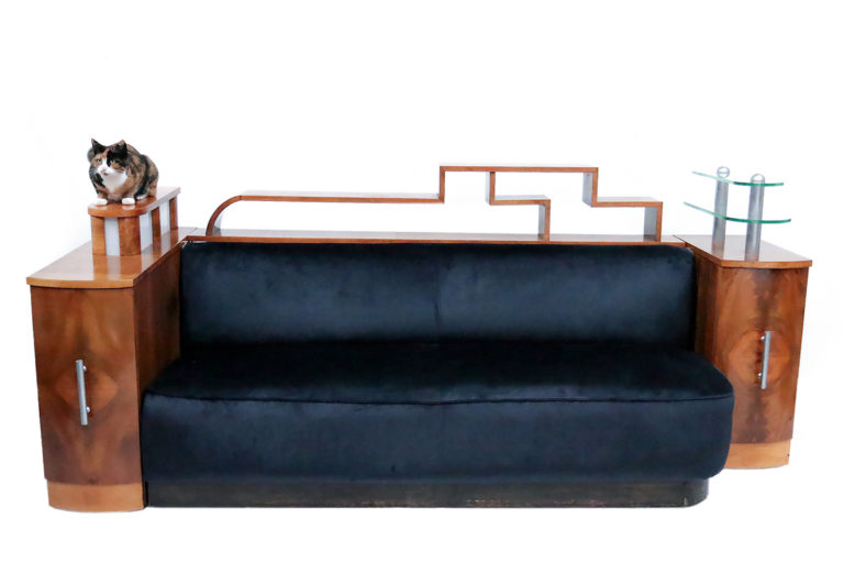 French Luxury Glamorous Art Deco Sofa integrated light ca 1925
