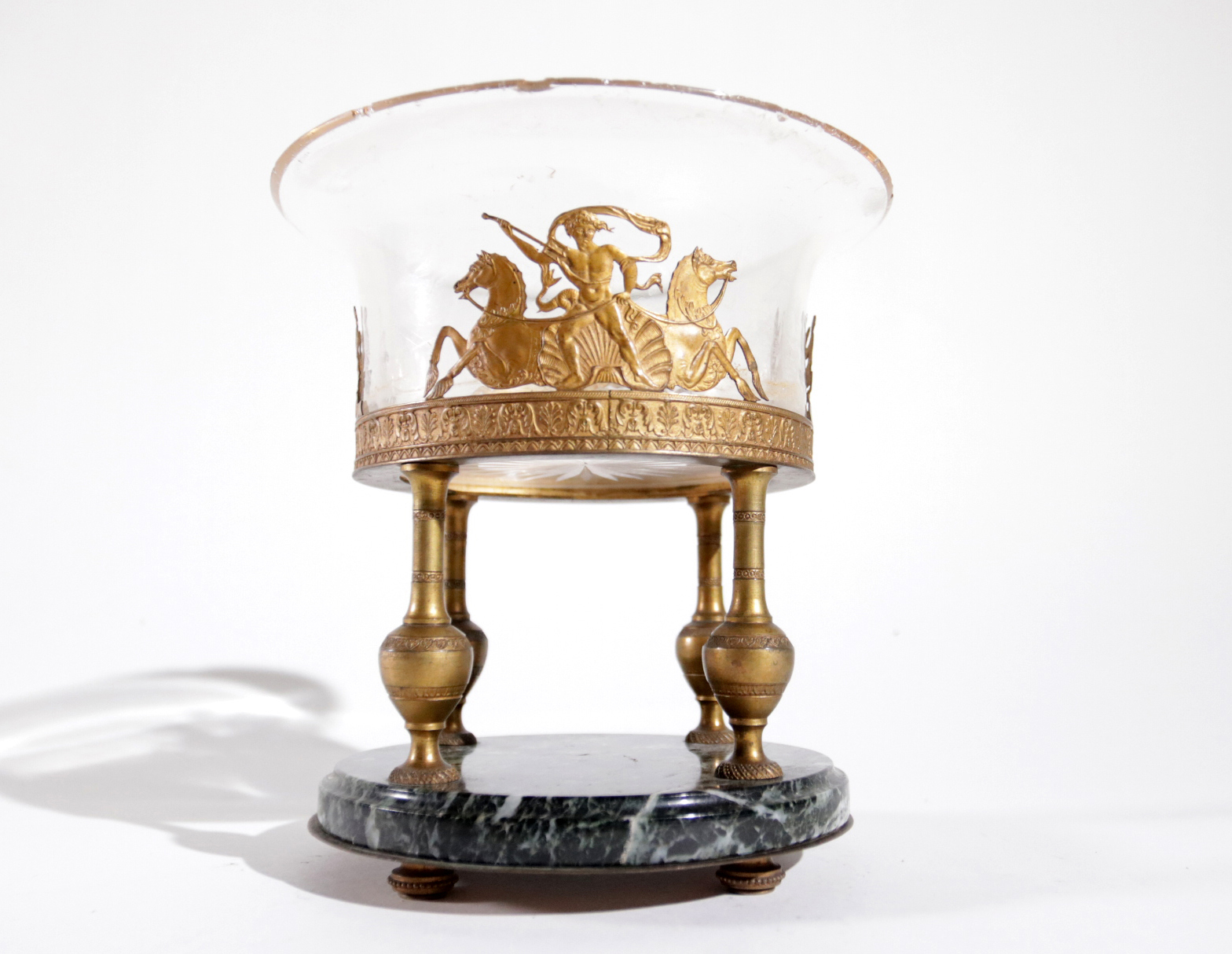 Franse Empire tazza vuurverguld brons marmer glas – foto 1