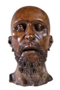 Levensgroot gesneden houten sculptuur mannenhoofd circa 1700 – foto 2