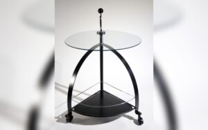 Vintage Bauhaus stijl serveerwagen trolley van staal en glas – foto 1