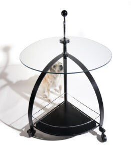 Vintage Bauhaus stijl serveerwagen trolley van staal en glas – foto 3