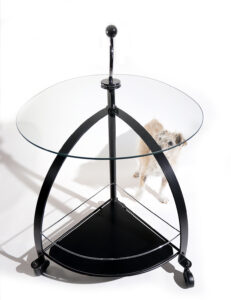 Vintage Bauhaus stijl serveerwagen trolley van staal en glas – foto 4