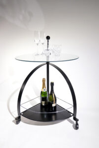 Vintage Bauhaus stijl serveerwagen trolley van staal en glas – foto 12