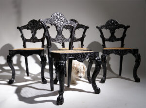 Ebbenhouten Anglo-Indische rococo revival stoelen Ceylon – foto 14