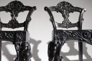 Ebbenhouten Anglo-Indische rococo revival stoelen Ceylon – foto 13