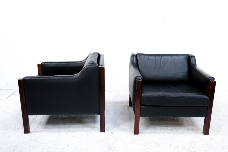 Black leather Gelderland armchairs 1960s