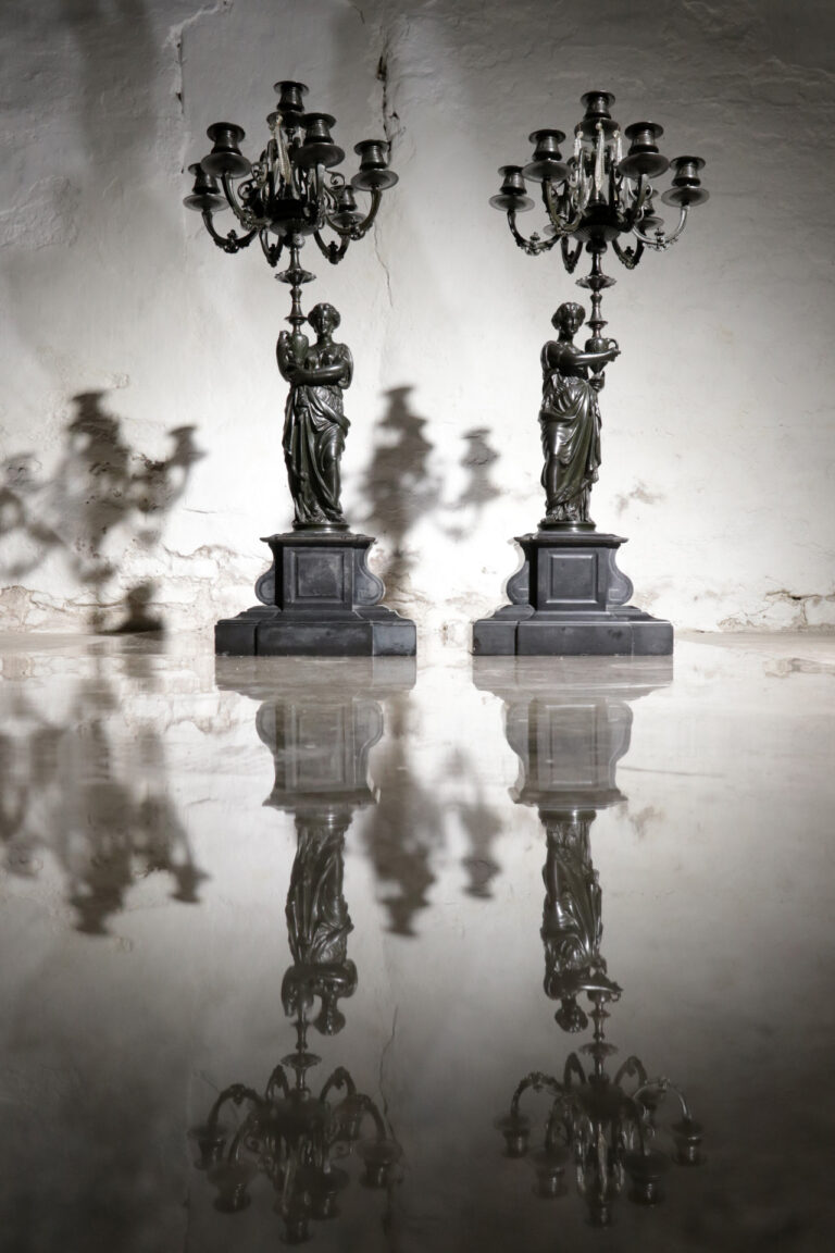 Large Pair French Patinated Bronze Figural Candelabra 19th Century