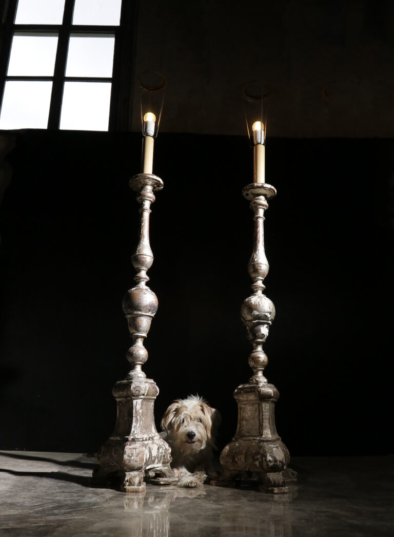 Perfect imperfect pair of large 19th century Candle holders / Floor Lamps