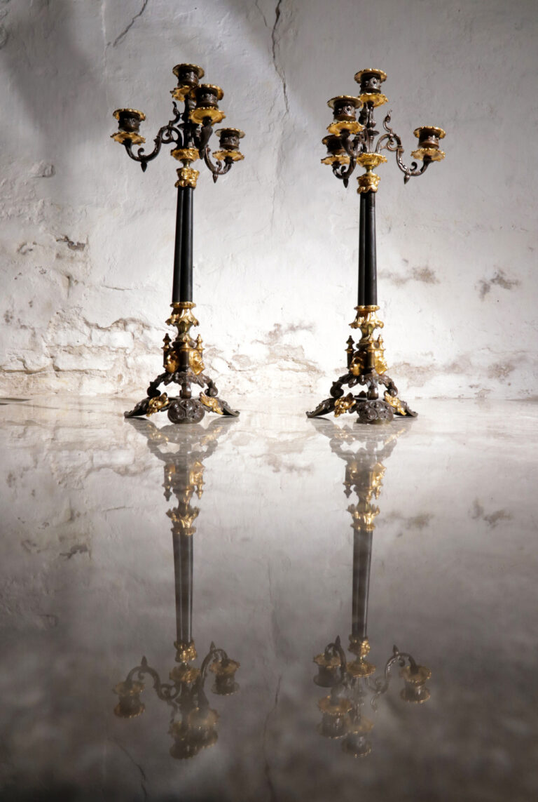 Pair Richly Decorated 19th century Patinated Gilt  Candelabra