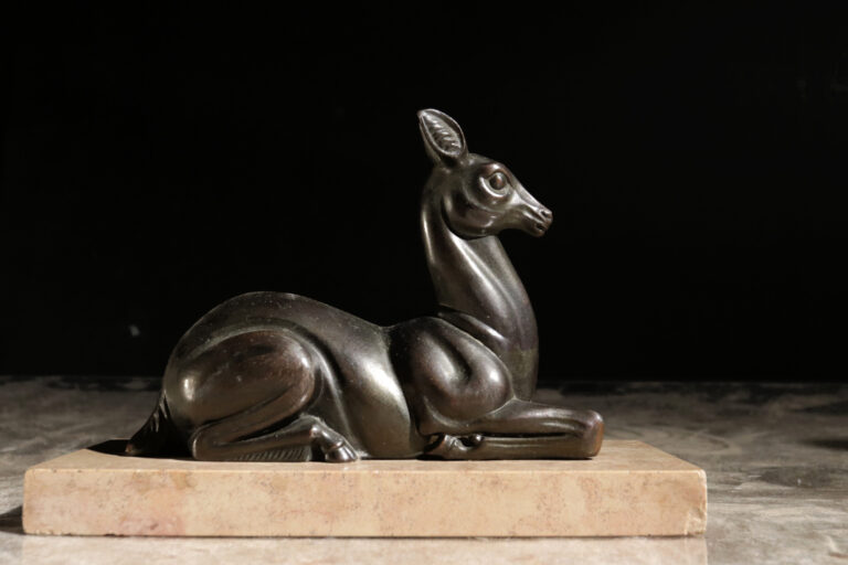 Art Deco Deer Spelter on Marble, circa 1930