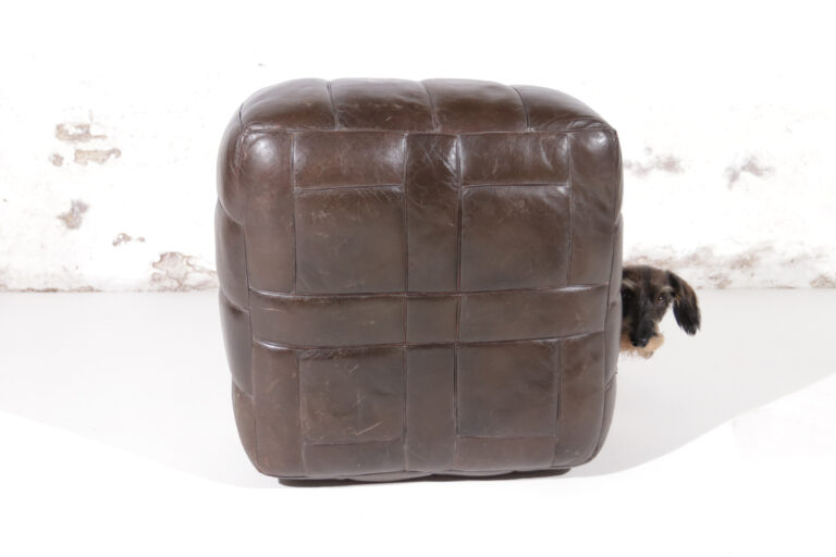 Vintage Design Leren Patchwork Poef jaren 60