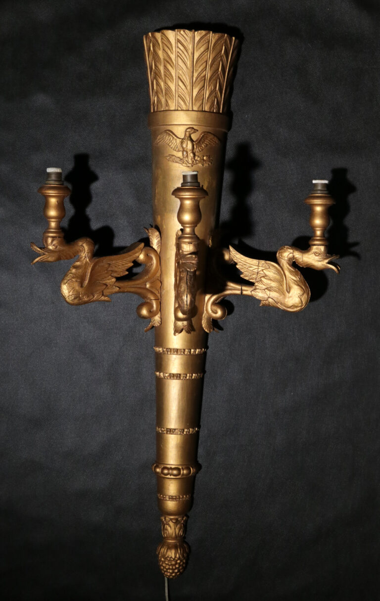 Neoclassical Torch Lamp with Swans and Eagle 19th century