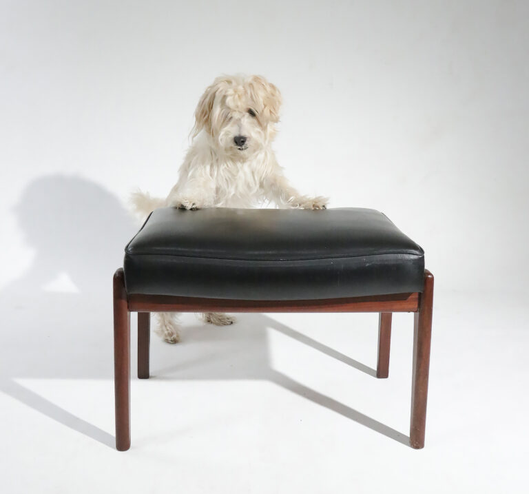 Vintage Deens Design Voetenbank Ottoman Leer Teak