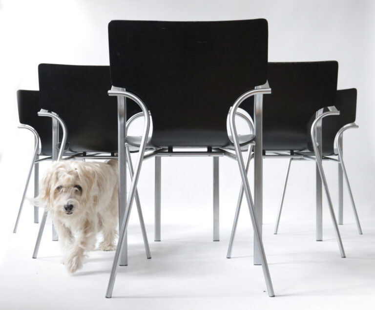 5 “Jim” design stoelen chroom en zwarte kuip jaren 90 door Wim Marseille voor Kens