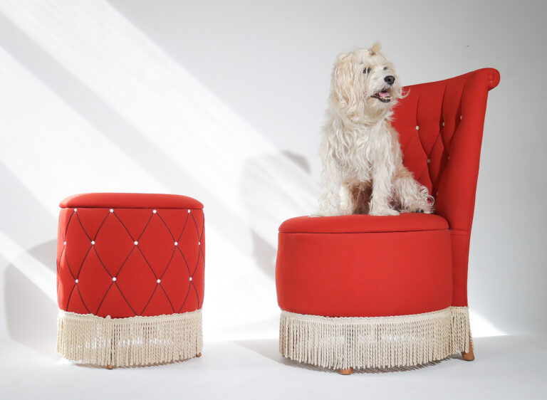 Bijzonder Rood Gecapitonneerd Boudoir Set met Bergruimte