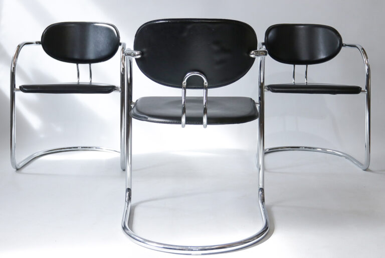 4 Italiaans Design Tuigleer Chroom Buisframe stoelen jaren 80